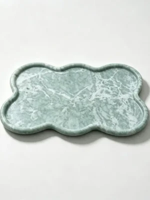 Emerald Green Marble Cloud‑Shaped Decor Tray 285×205×15mm STONE‑MERRY Engraved Logo Stone Vanity Tray